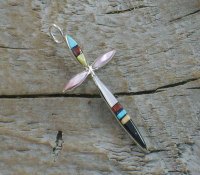 Zuni American Indian Pendant- MOP Turquoise Inlay 2